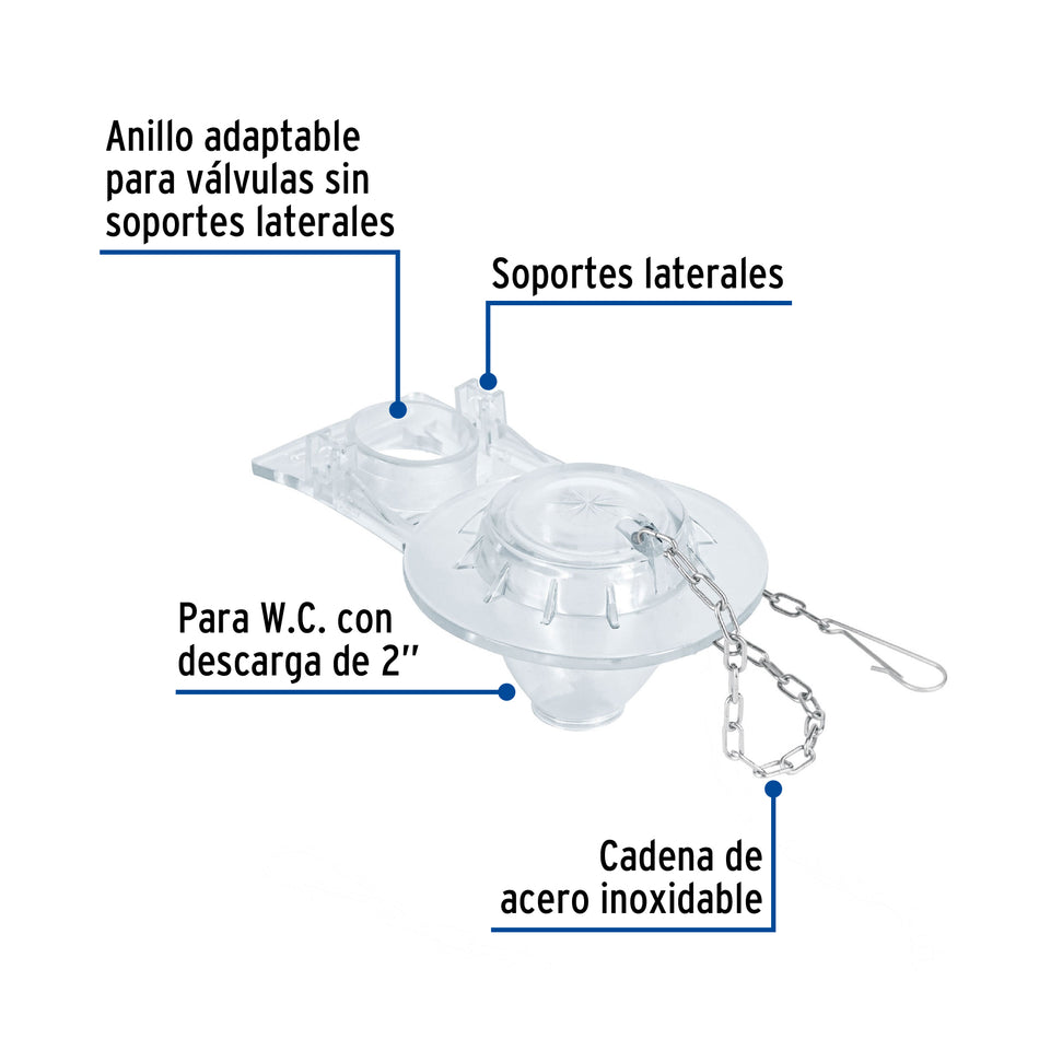 Sapo 2' para WC, PVC, trasparente, cadena inox, Foset Caja con 12, 40089