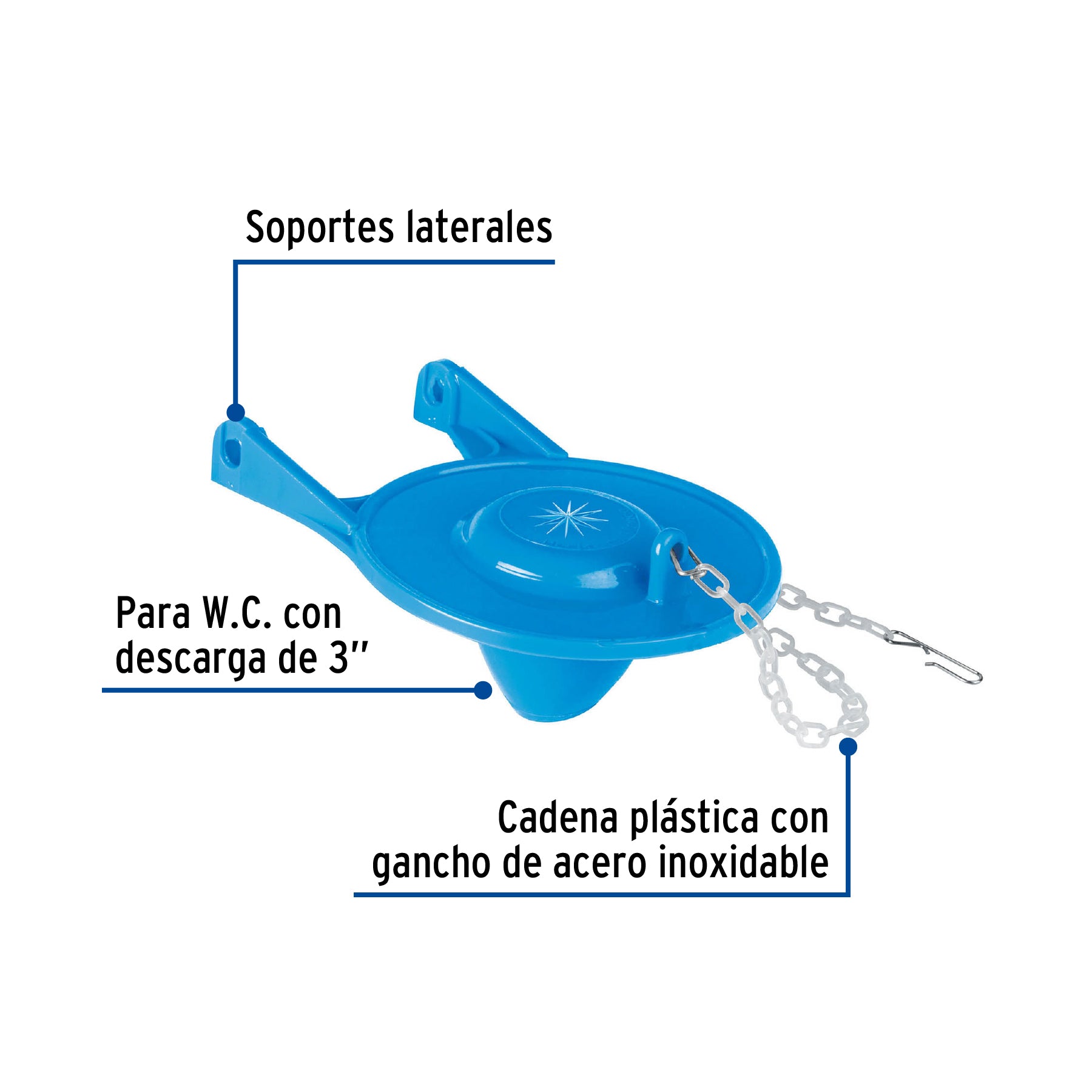 Sapo 3' para WC, PVC, azul, cadena plástica, Foset, 40172