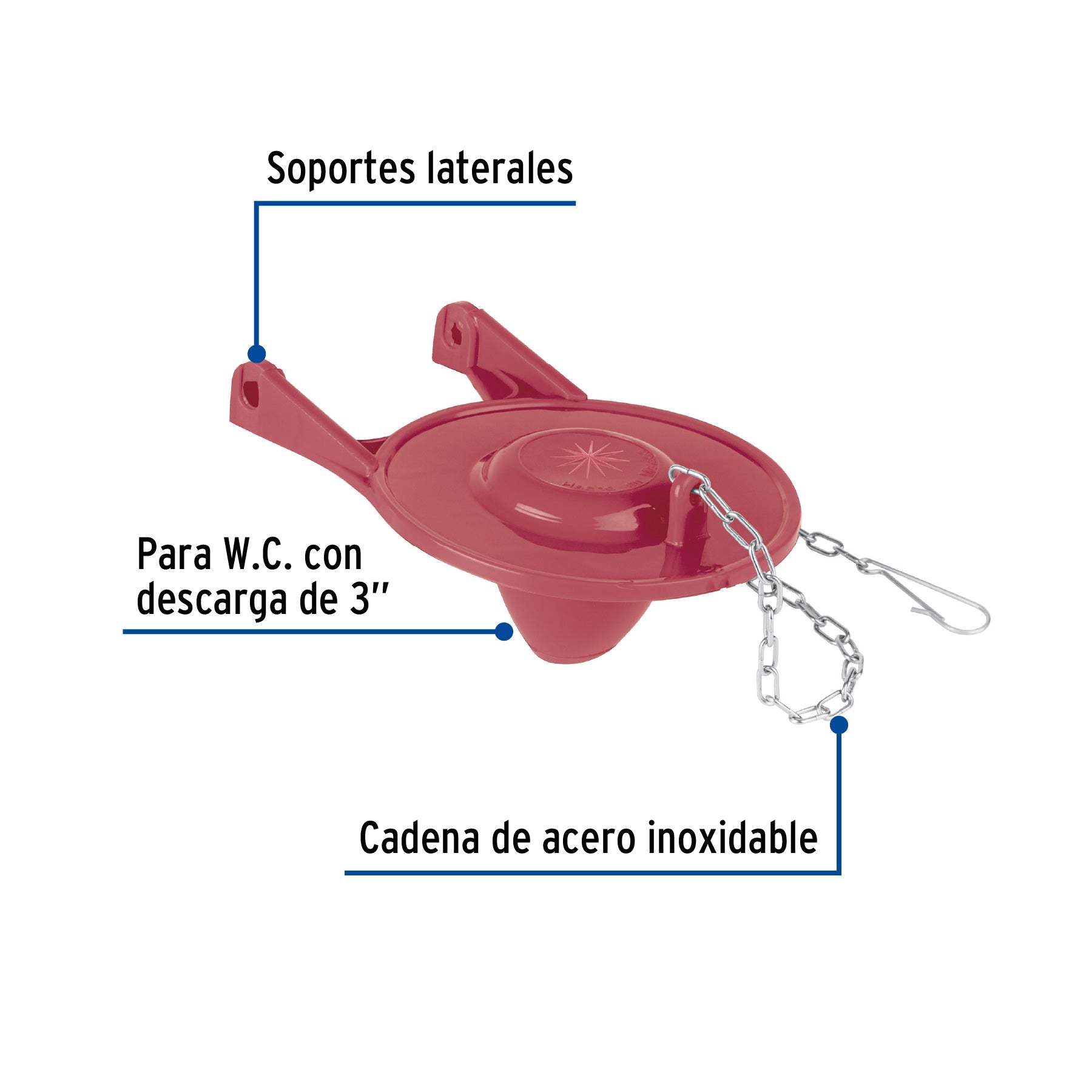 Sapo 3' para WC, silicona, rojo, cadena inox, Foset, 40173