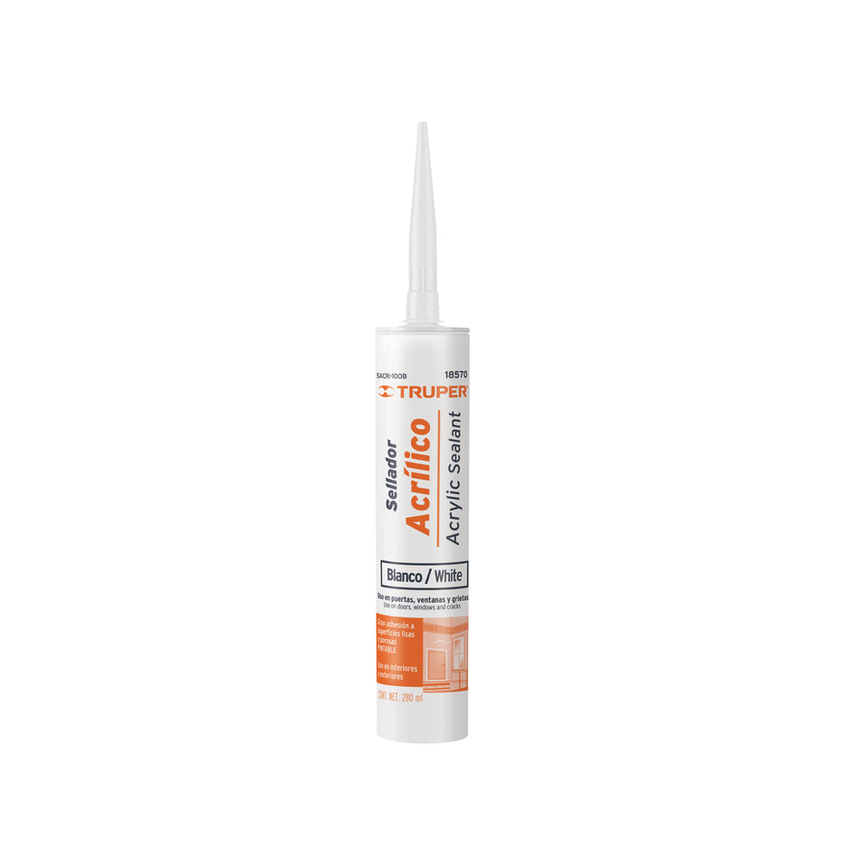 Sellador acrilico de 280 ml, blanco, Truper Caja con 6, 18570