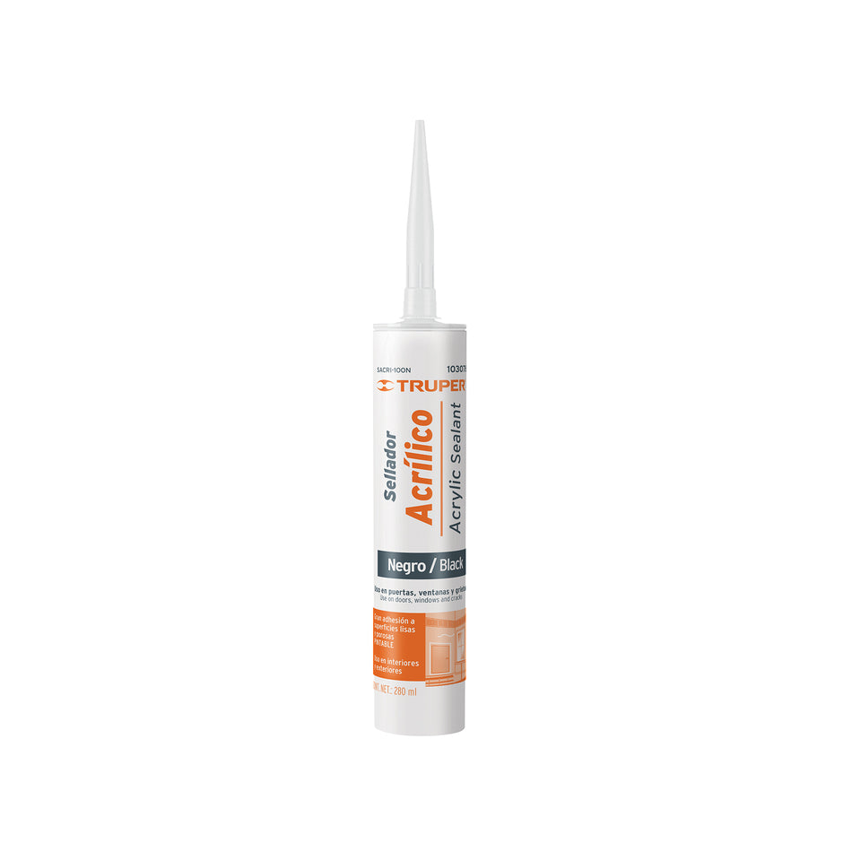 Sellador acrílico de 280 ml, negro, Truper Caja con 6, 103076