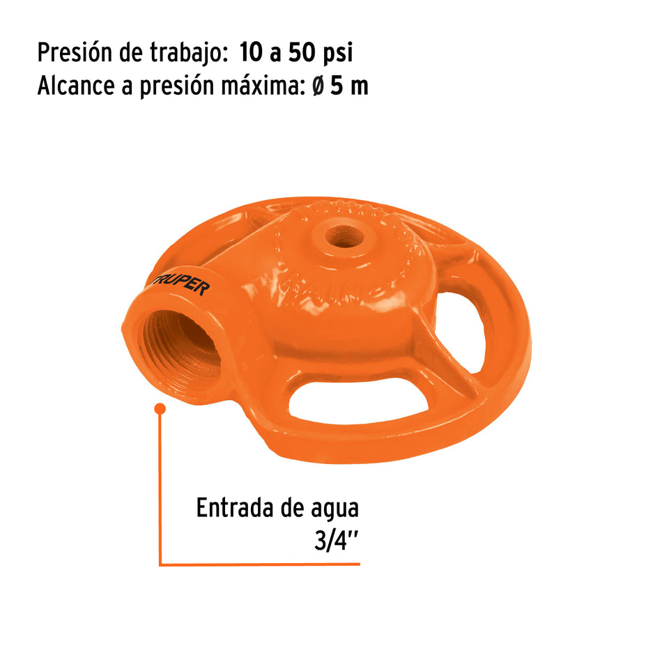 Aspersor base metálica, tipo sapo de chorro fino, Truper Caja con 6, 10351