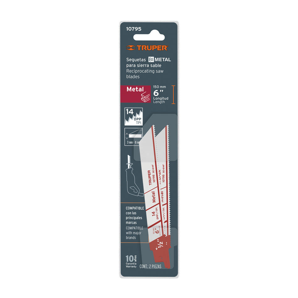 Blíster con 2 seguetas sierra sable 6' 14 DPP para metal Caja con 5, 10795