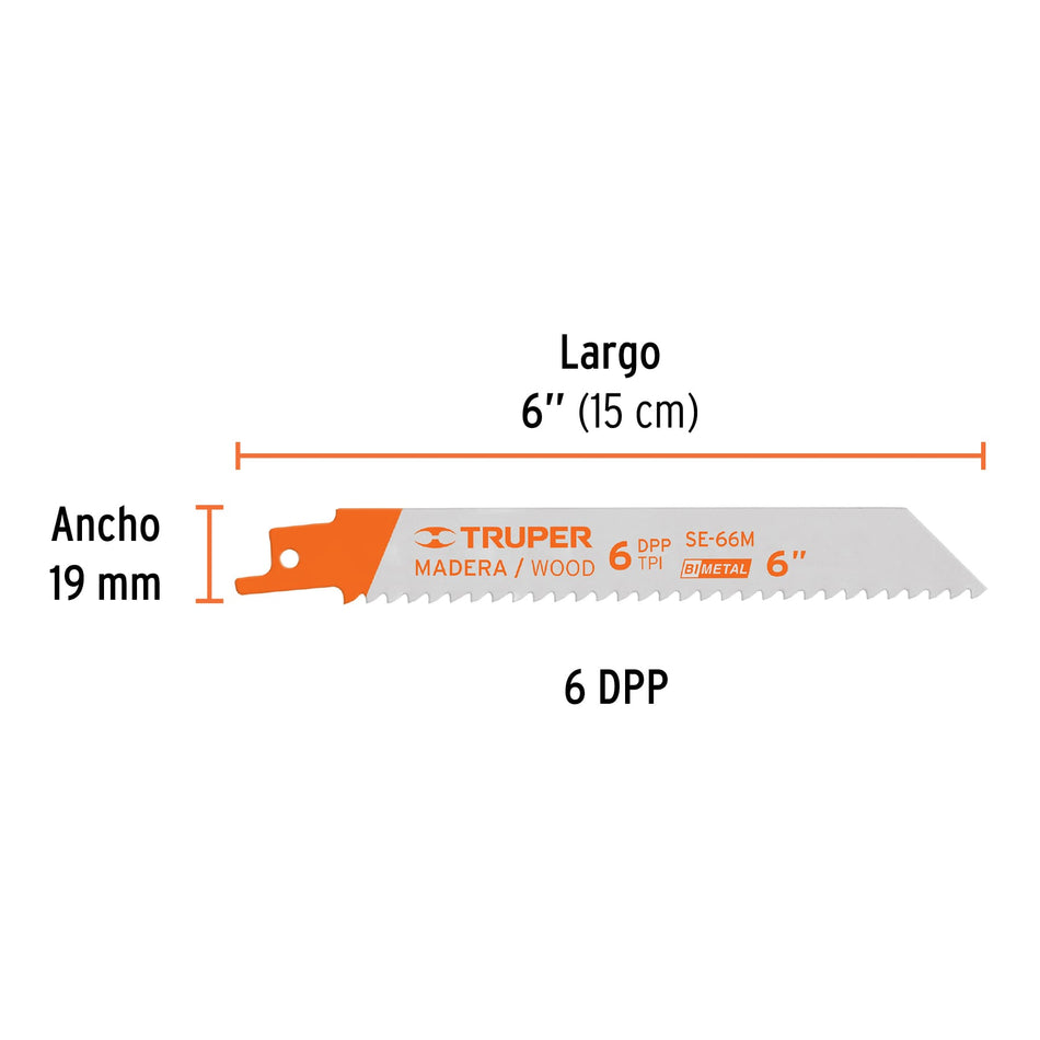 Blíster con 2 seguetas sierra sable 6' 6 DPP para madera Caja con 5, 10787