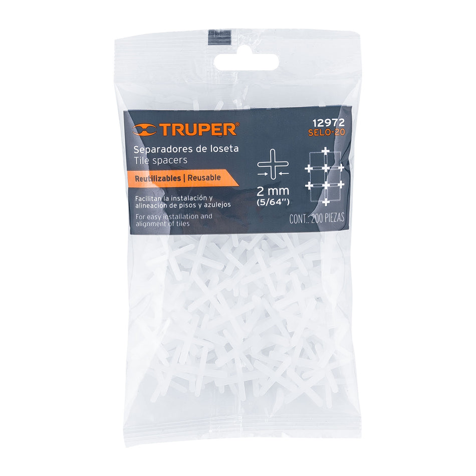 Bolsa con 200 separadores de 2 mm de losetas, TRUPER Caja con 6, 12972