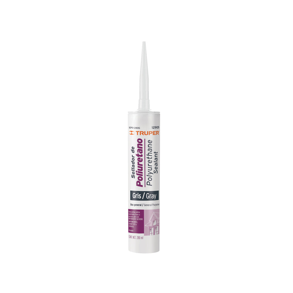Sellador de poliuretano de 280 ml, gris, Truper Caja con 6, 12905