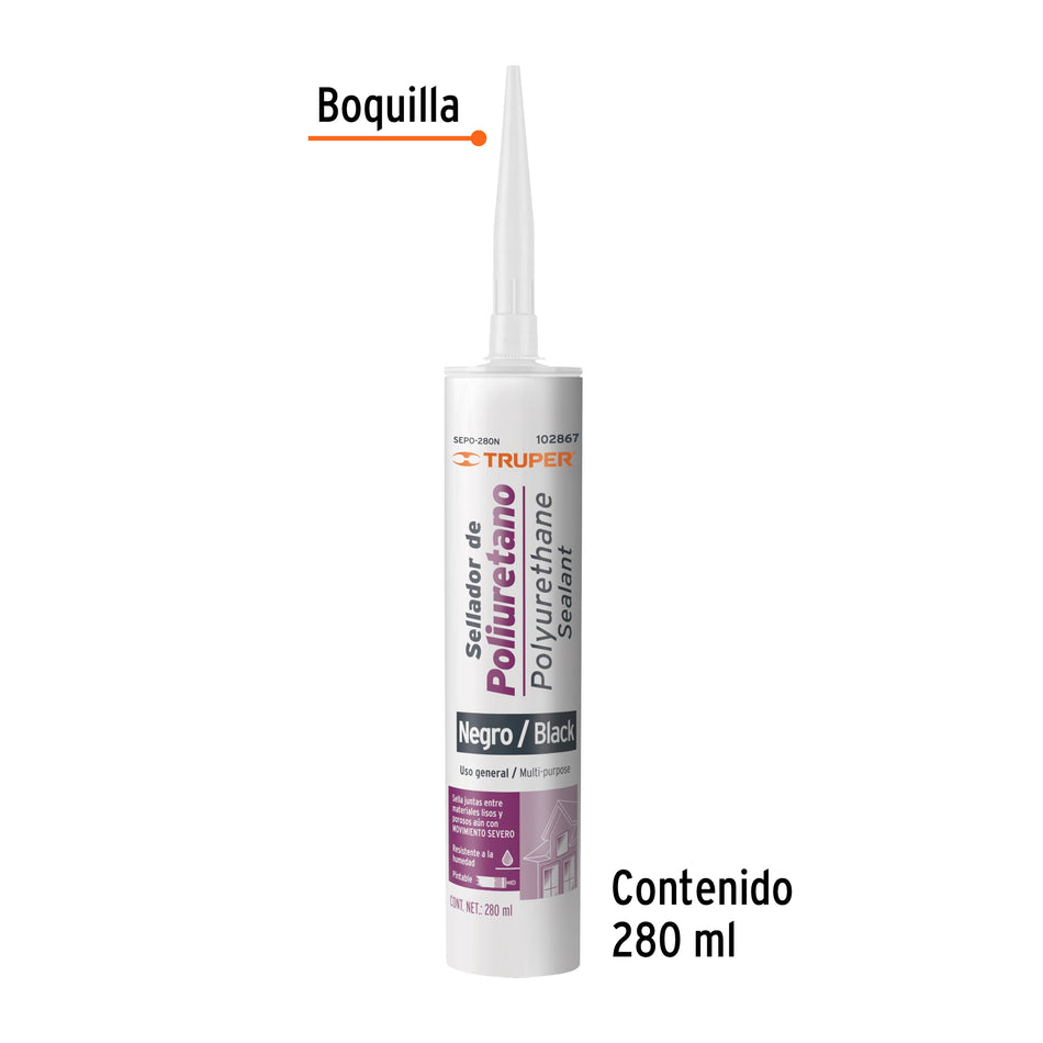 Sellador de poliuretano de 280 ml, negro, Truper Caja con 6, 102867