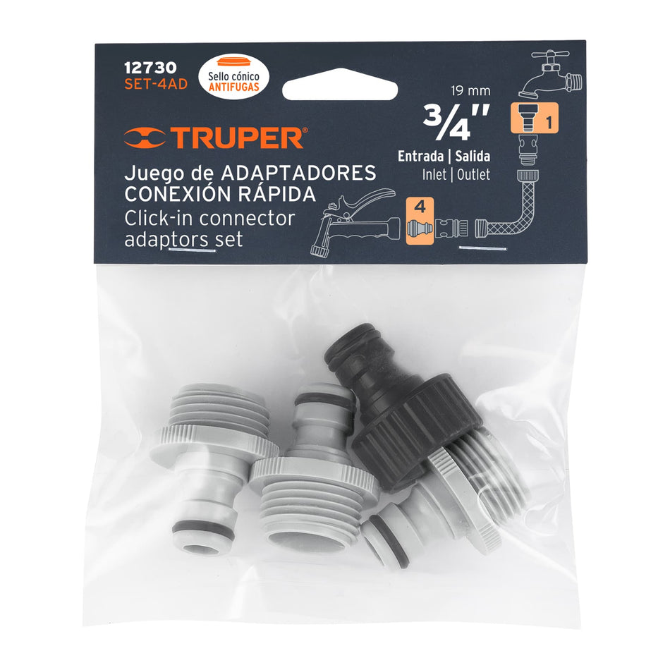 Set de 4 adaptadores para conectores click, Truper Caja con 6, 12730