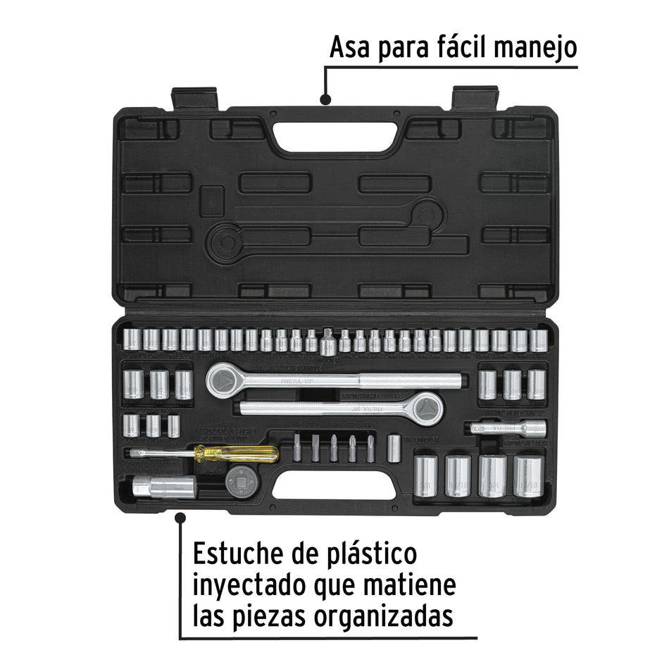 Juego 51 herramientas 1/4', 3/8' y 1/2' p/mecánico, Pretul Caja con 3, 24219