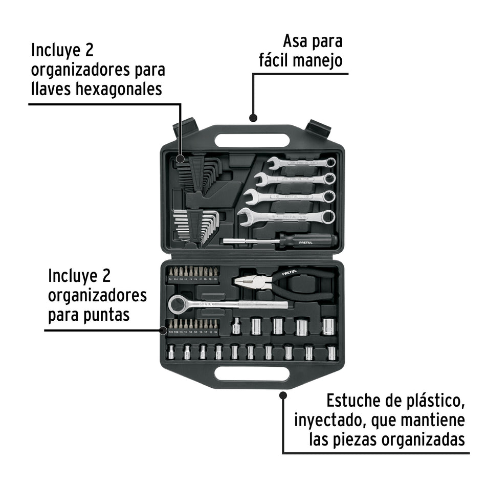 Juego de 66 herramientas 1/4' y 3/8' para mecánico, Pretul Caja con 3, 22985