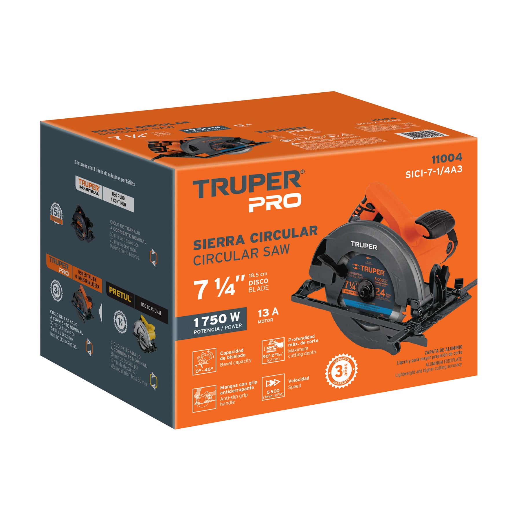 Sierra circular 7-1/4', 1750W, TRUPER PRO, 11004