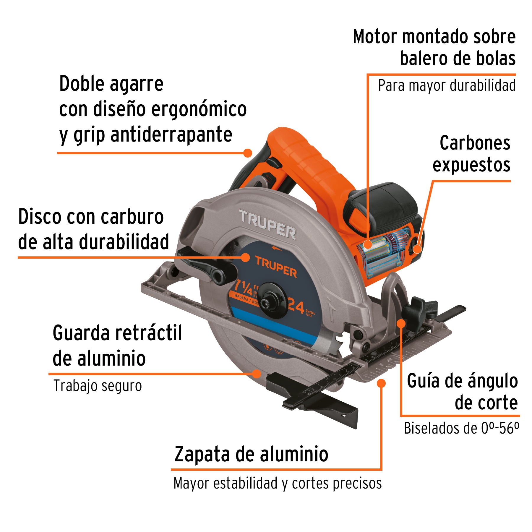 Sierra circular 7-1/4', 1750W, TRUPER PRO, 11004