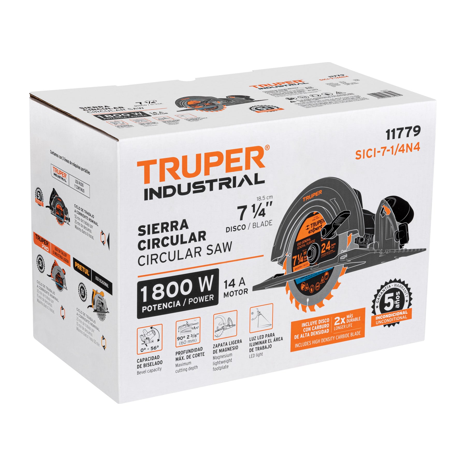 Sierra circular 7-1/4', 1800W, TRUPER INDUSTRIAL, 11779