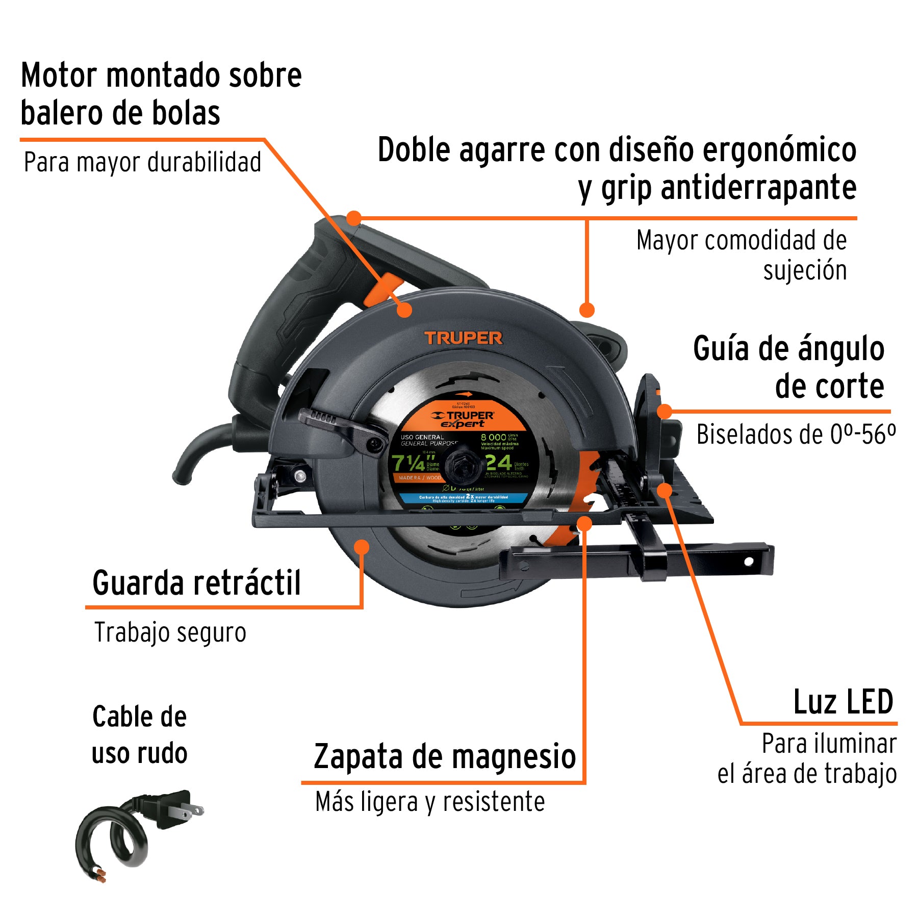 Sierra circular 7-1/4', 1800W, TRUPER INDUSTRIAL, 11779