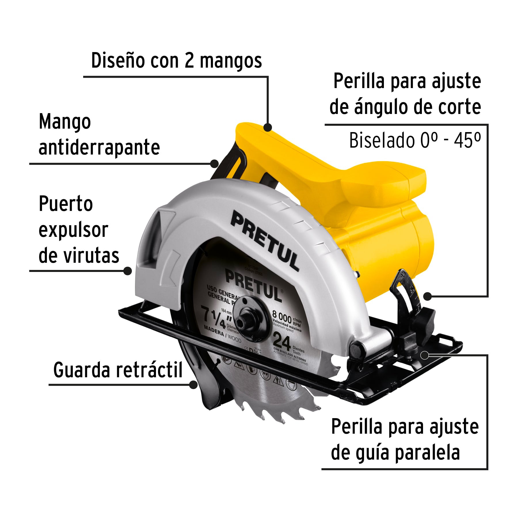 Sierra circular 7-1/4', 1200W, PRETUL, 27098