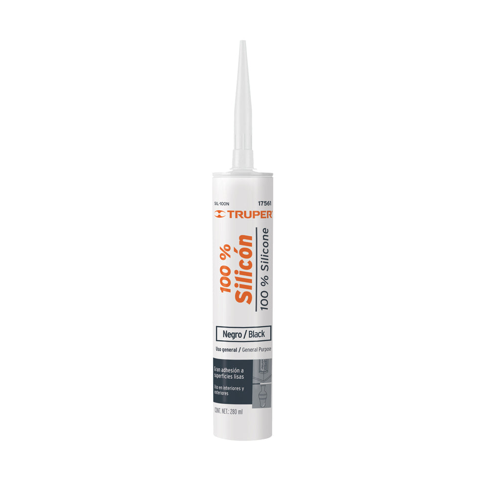 Sellador negro 100% silicón de 280 ml, Truper Caja con 6, 17561