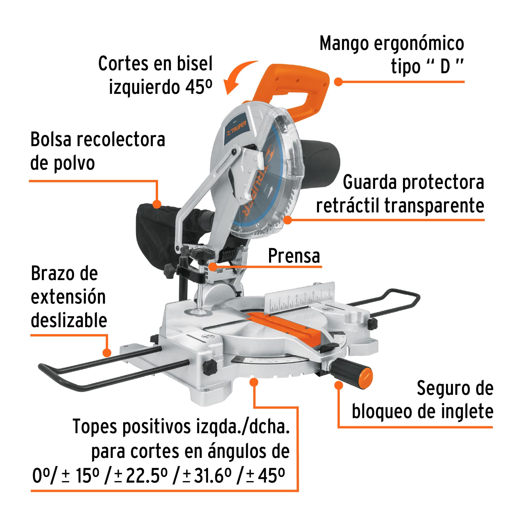 Sierra de inglete 10' de 1900 W para corte en aluminio, 12462