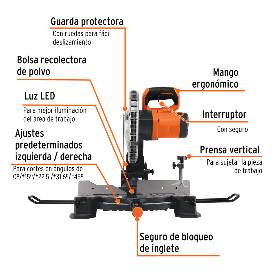 Sierra de inglete 10', 1900W compuesta, TRUPER, 103236