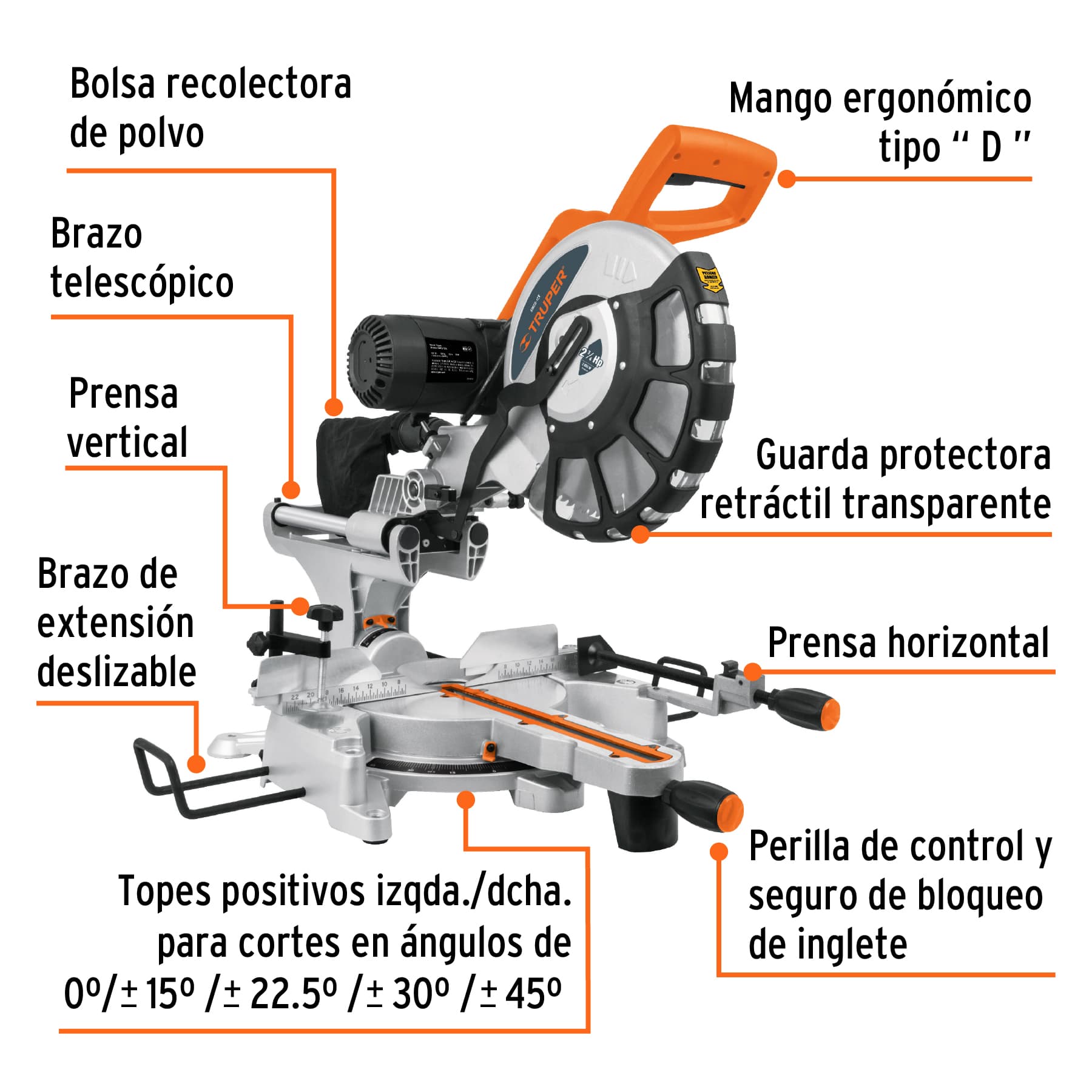 Sierra de inglete 12' de 2000 W telescópica compuesta, 12464