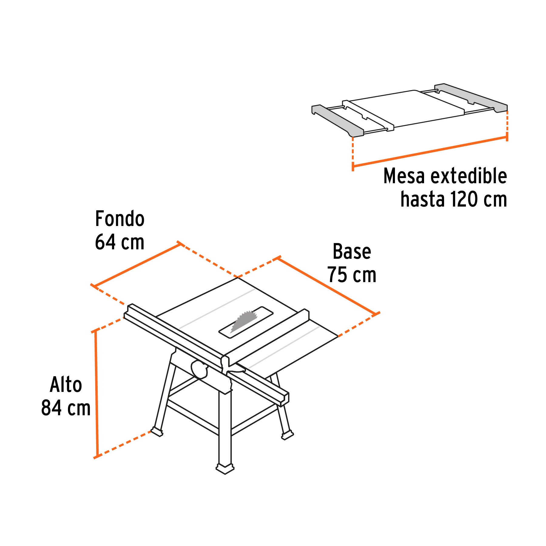 Sierra de mesa 10', 2-1/2 HP (1900 W), con base, Truper, 101796