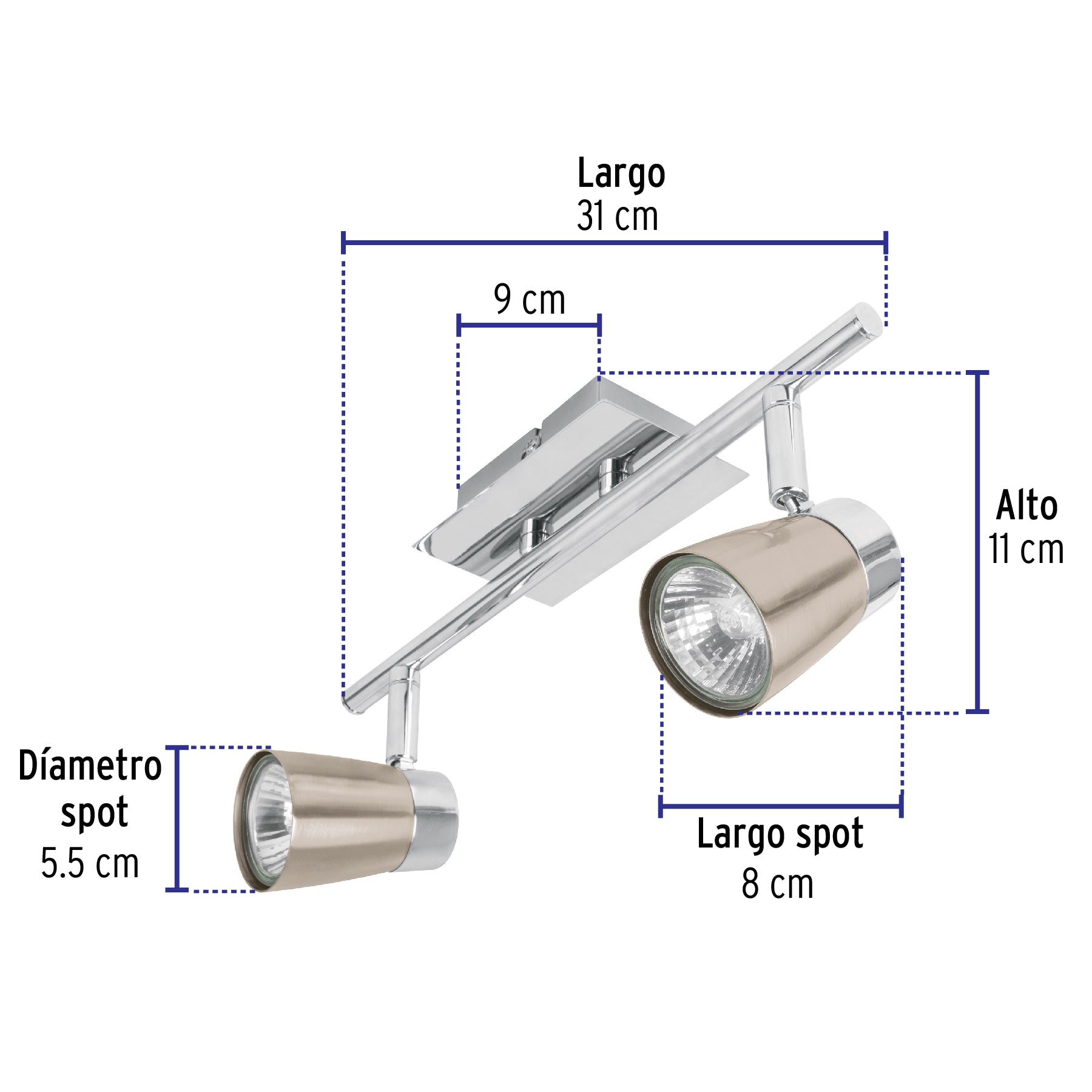 Luminario de sobreponer con 2 spots base GU10, Volteck, 48433