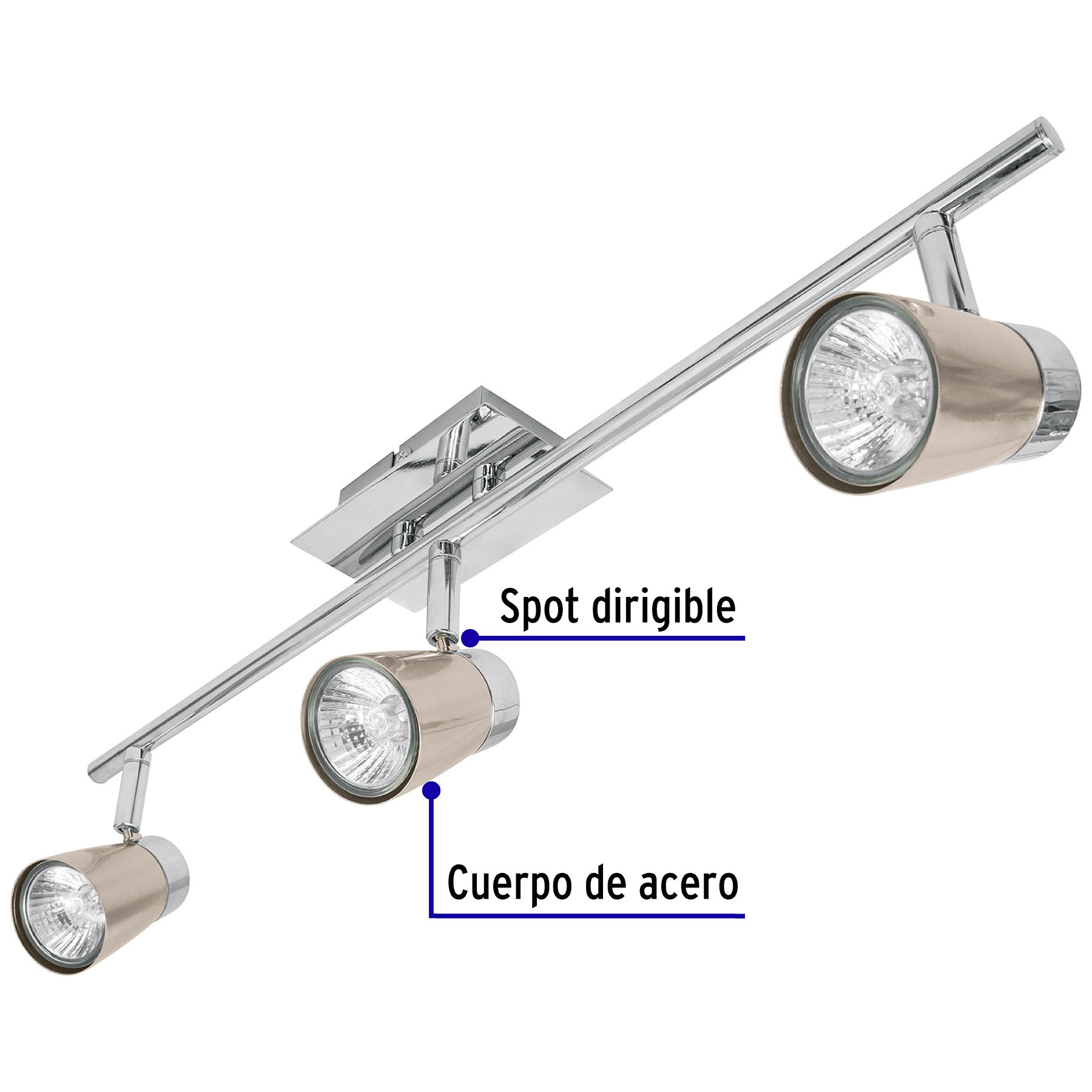 Luminario de sobreponer con 3 spots base GU10, Volteck, 48434