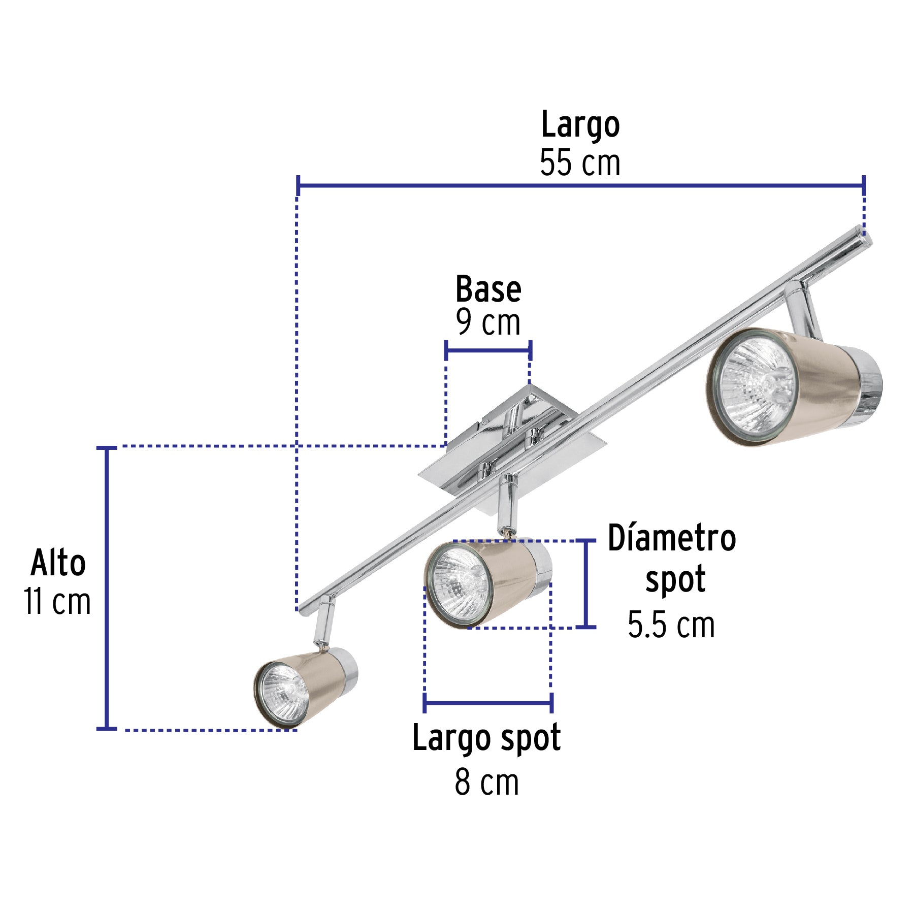 Luminario de sobreponer con 3 spots base GU10, Volteck, 48434