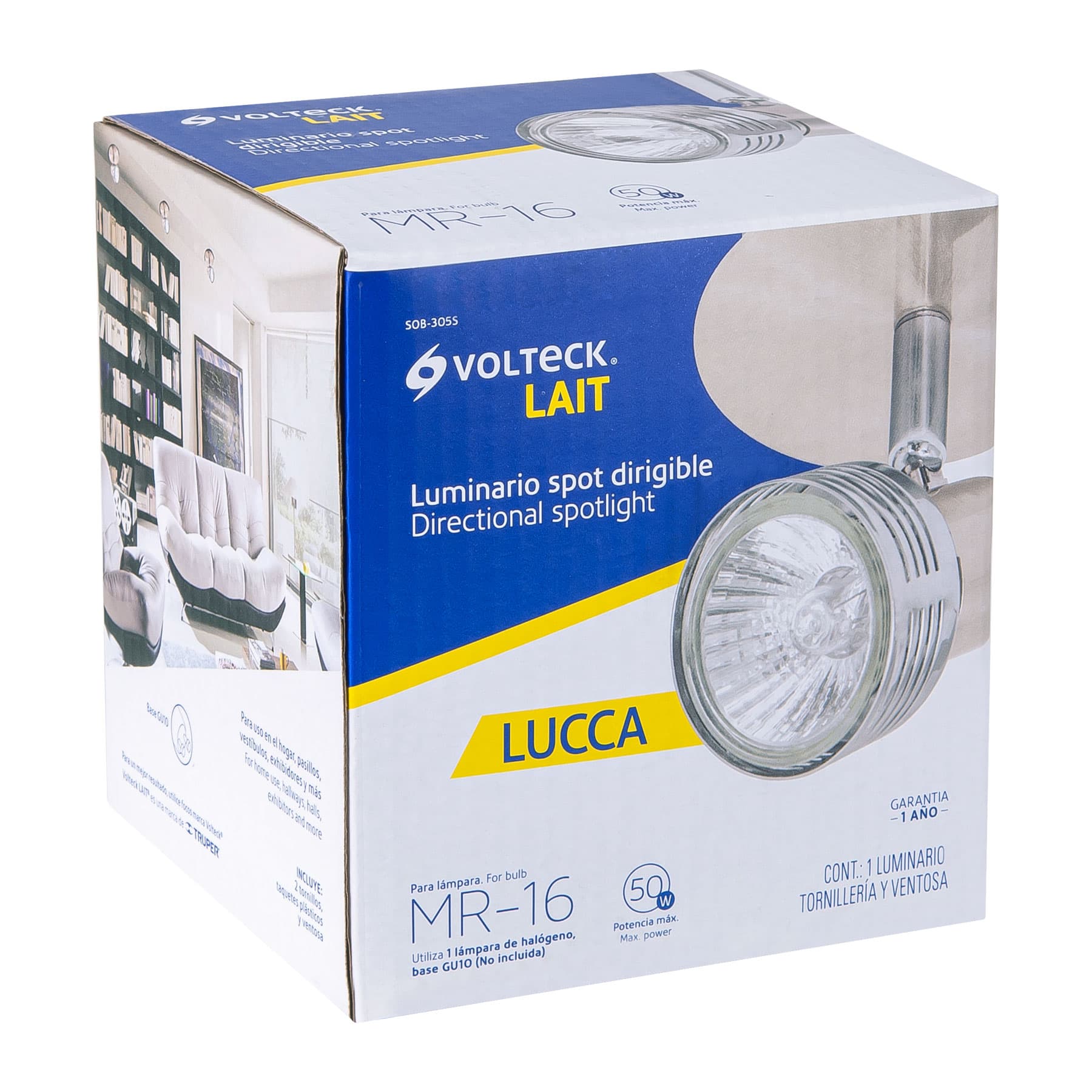 Luminario de sobreponer con 1 spot base GU10, Volteck, 48440