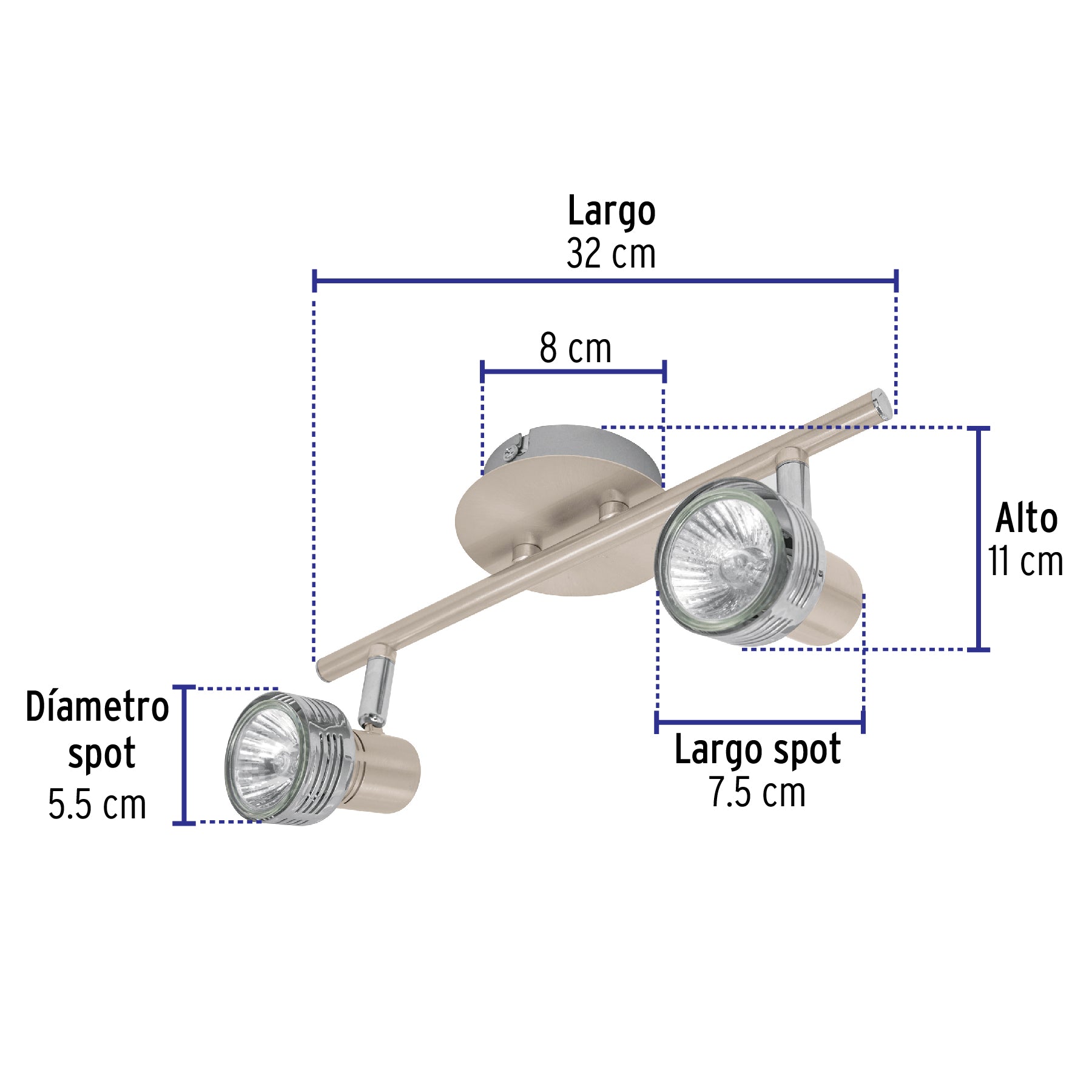 Luminario de sobreponer con 2 spots base GU10, Volteck, 48441