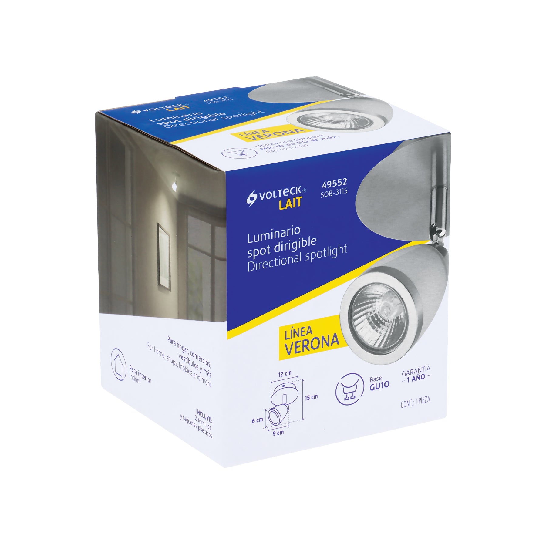 Luminario de sobreponer 1 spot base GU10, Verona, Volteck, 49552