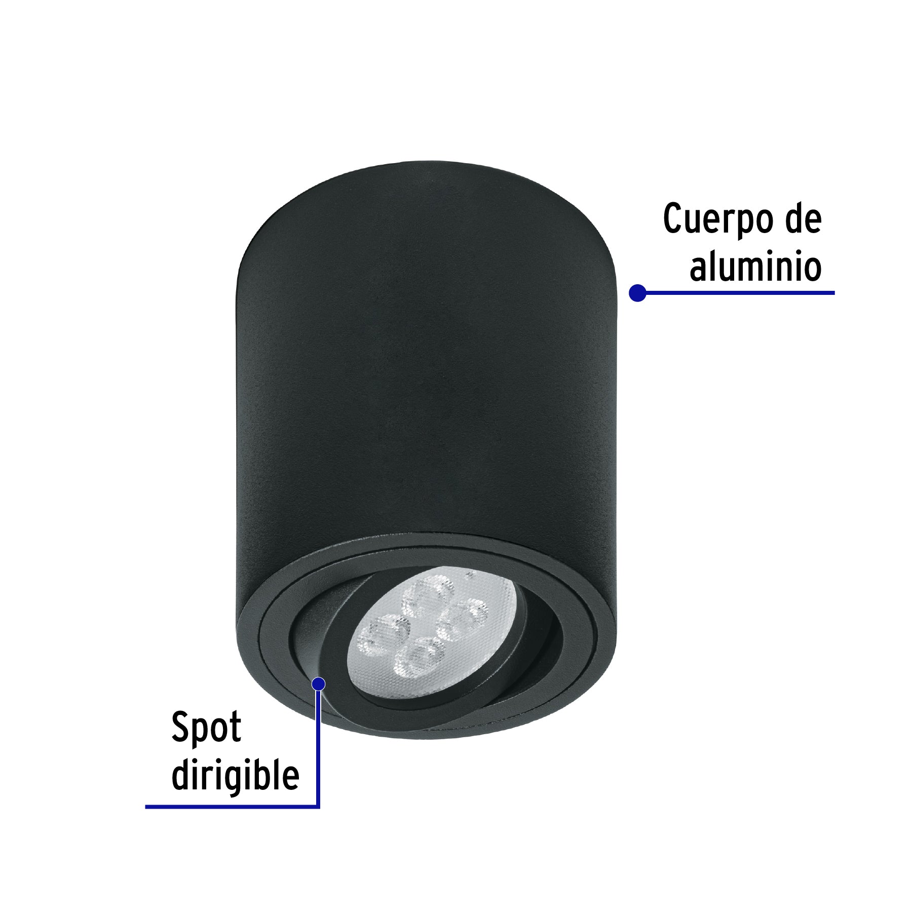 Luminario de sobreponer con spot dirigible, redondo, negro, 49717