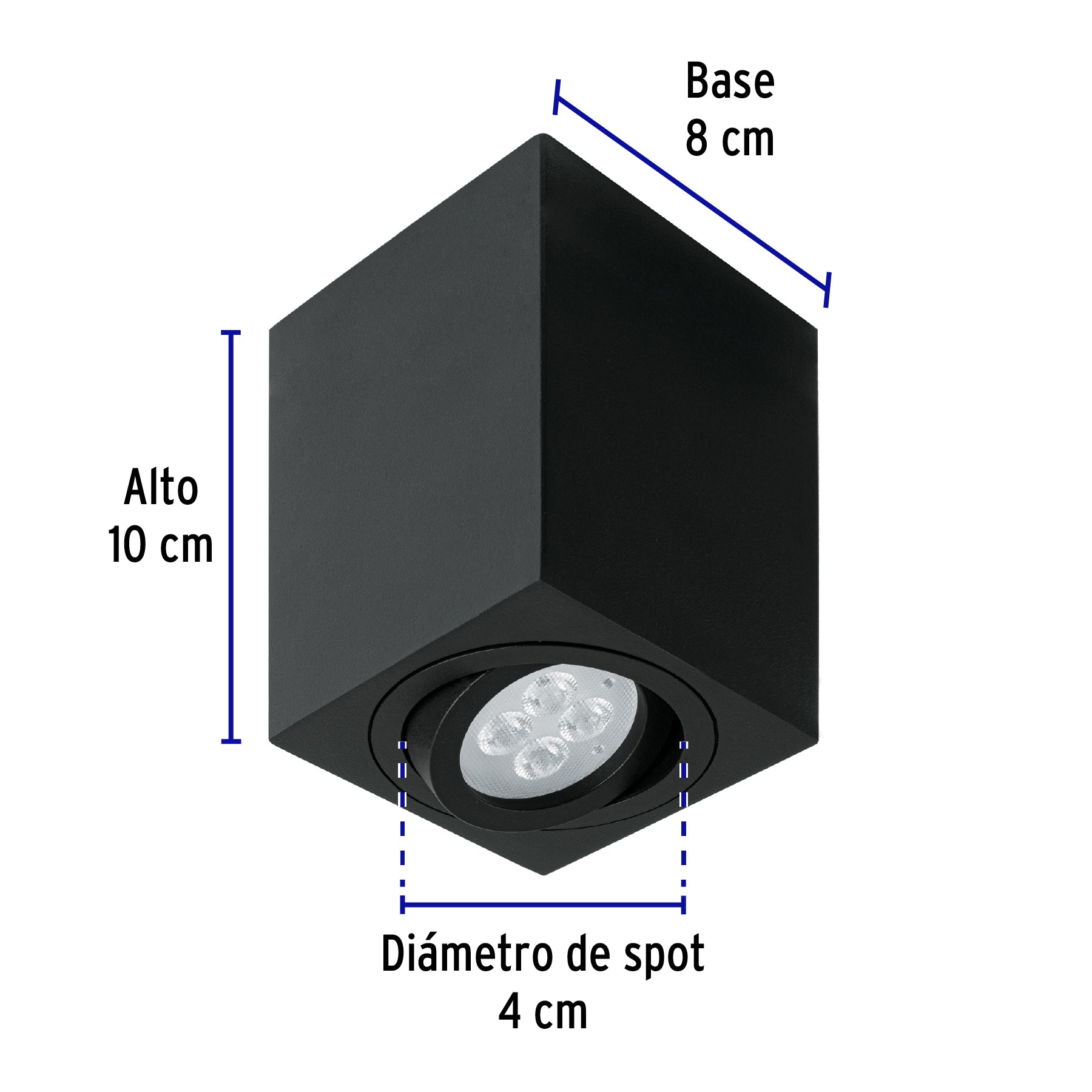 Luminario de sobreponer c/spot dirigible, cuadrado, negro, 49719