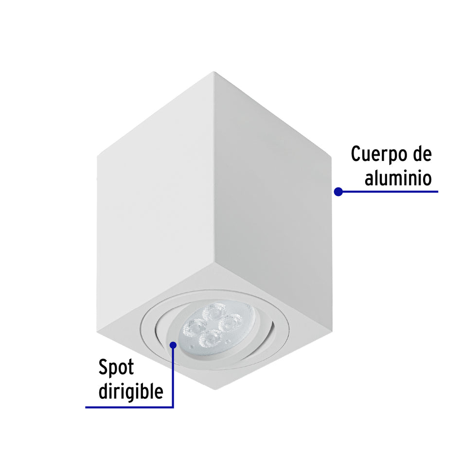 Luminario de sobreponer c/spot dirigible, cuadrado, blanco Caja con 2, 49720