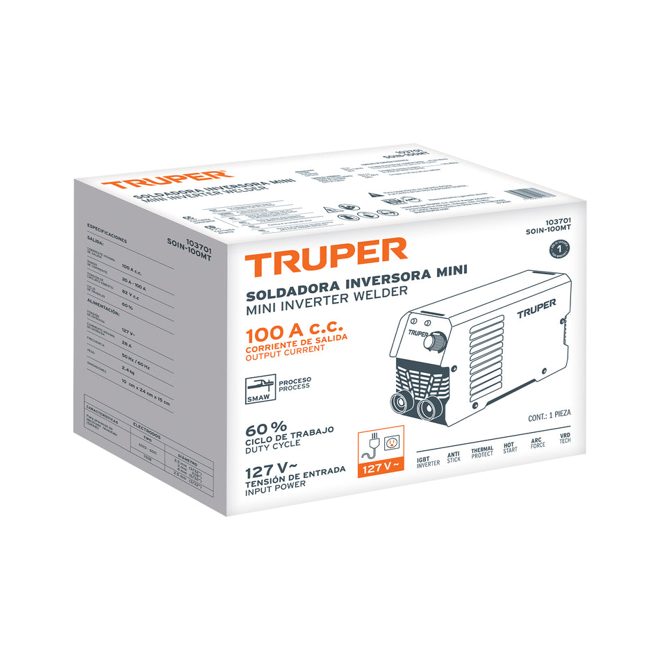 Mini soldadora inversora 100A, 127V, TRUPER, 103701
