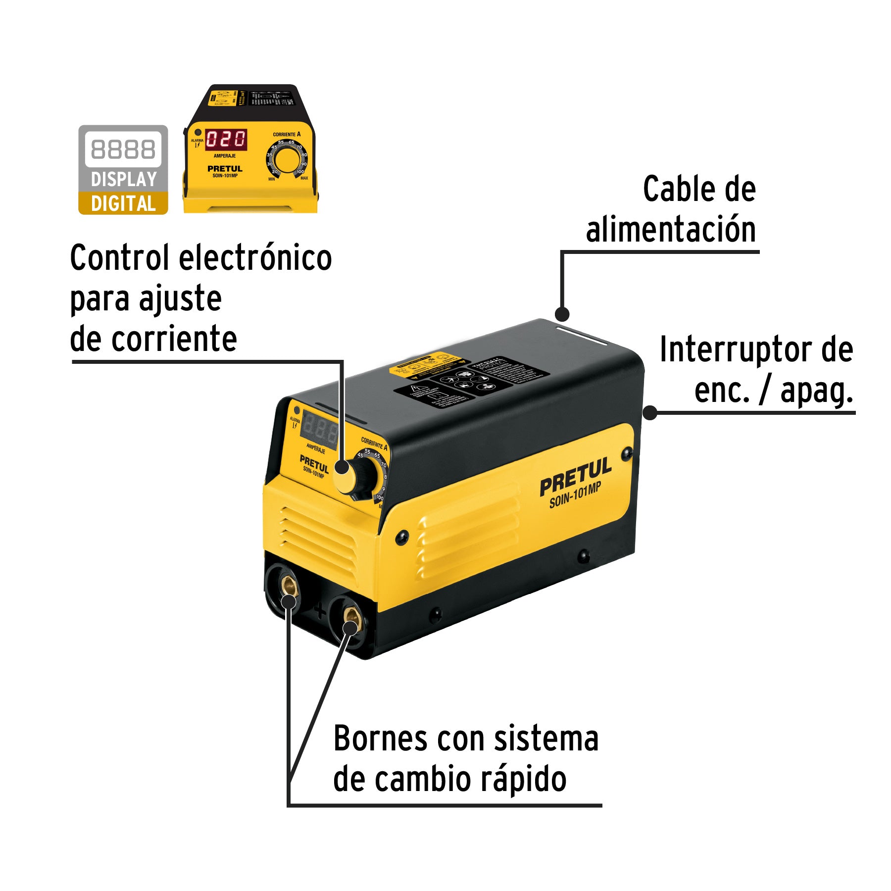 Mini soldadora inversora 100 A, 127 V, Pretul, 29961