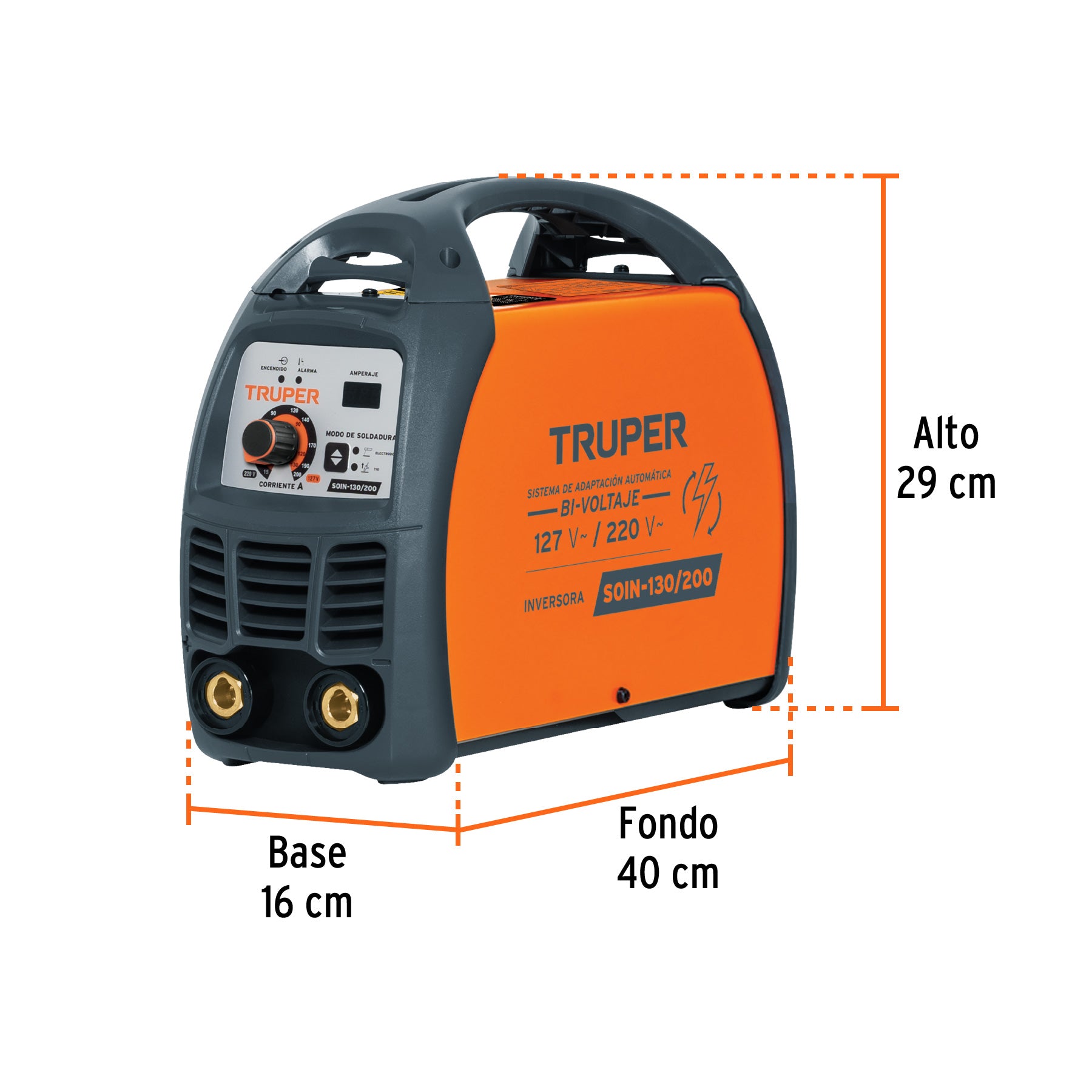 Soldadora inversora bi-voltaje 200 A, 127 V/220 V, Truper, 16053