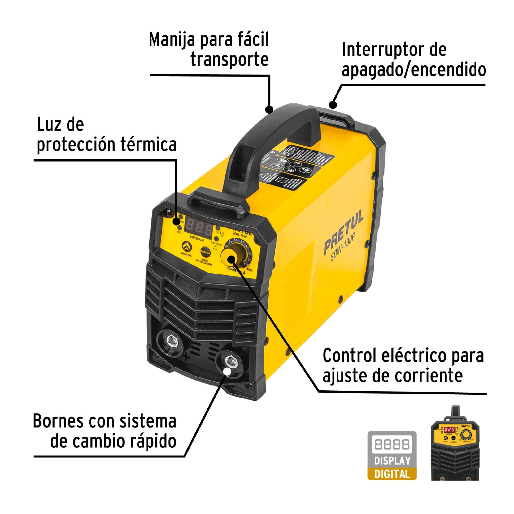 Soldadora inversora 130 A, 127 V, Pretul, 27225