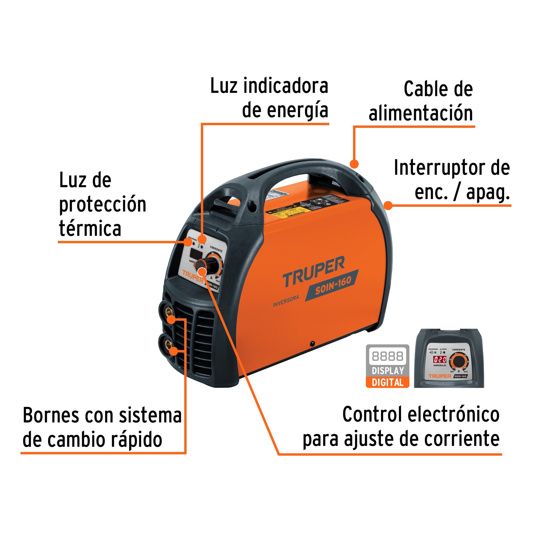 Soldadora inversora 160 A, 220 V, Truper, 13694