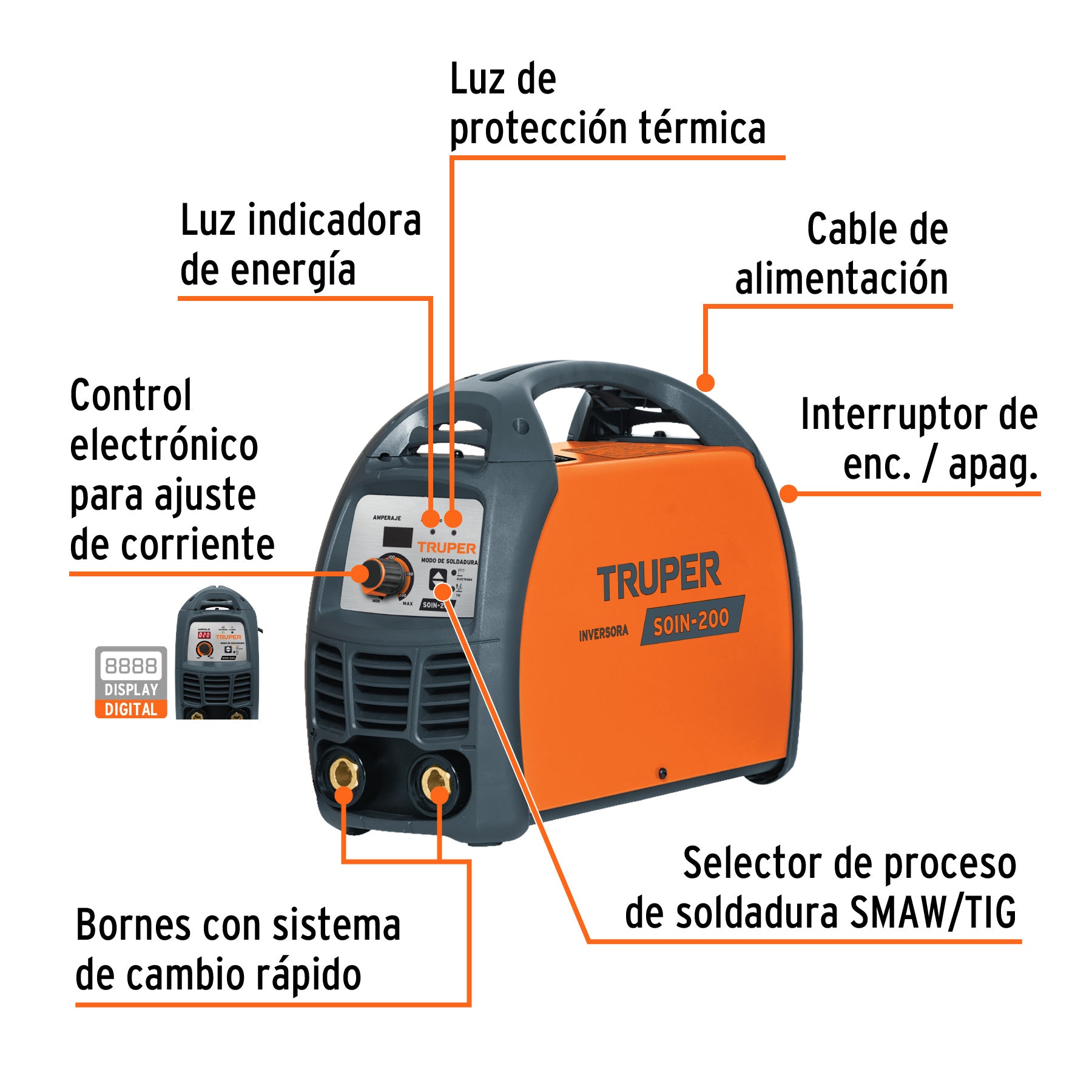 Soldadora inversora 200 A, 220 V, Truper, 13696