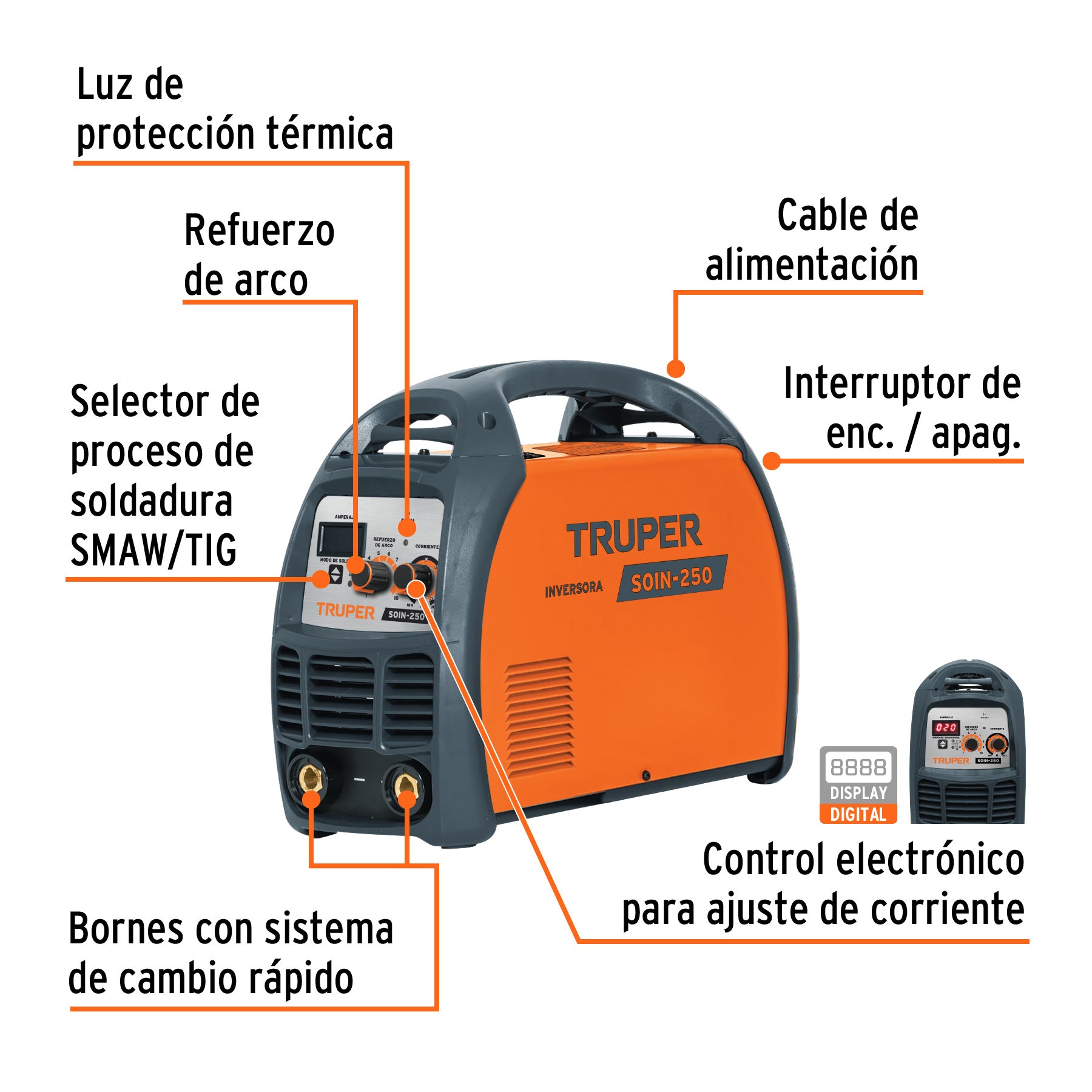 Soldadora inversora 250 A, 220 V, Truper, 17411