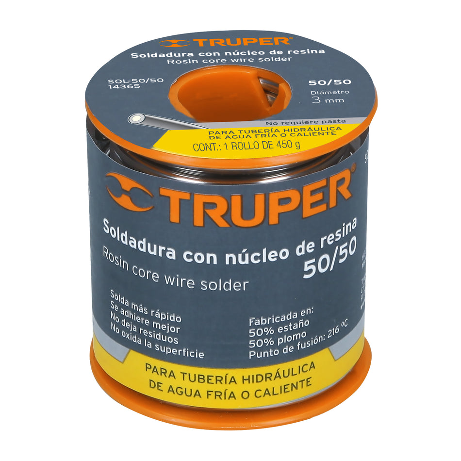 Soldadura con núcleo resina 50/50, tubería hidráulica, 450 g Caja con 2, 14365