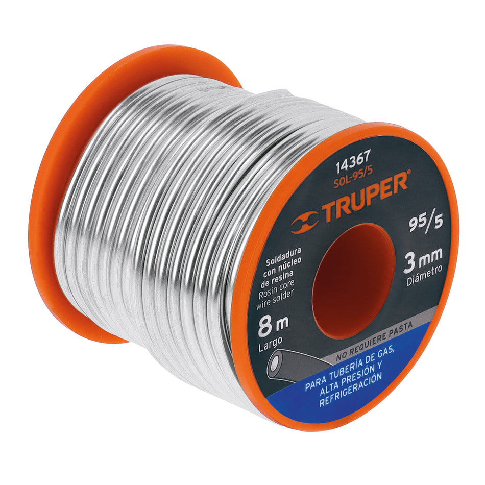 Soldadura con núcleo resina 95/5, tubería de gas, 450 g, 14367
