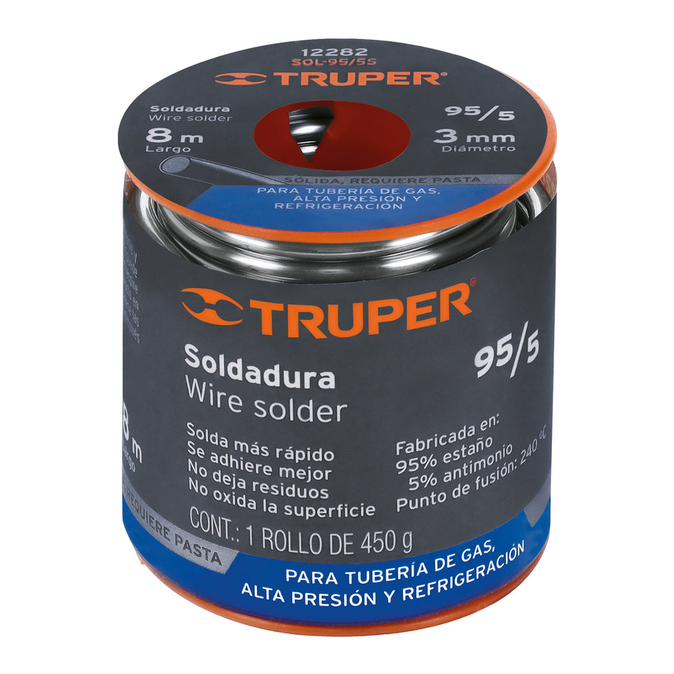 Soldadura sólida 95/5 para tubería de gas, 450 g, 12282