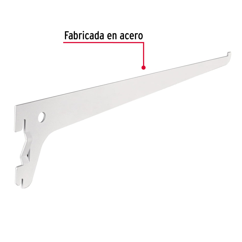 Ménsula plana blanca para cremallera sencilla, 30cm, Fiero Caja con 10, 47709