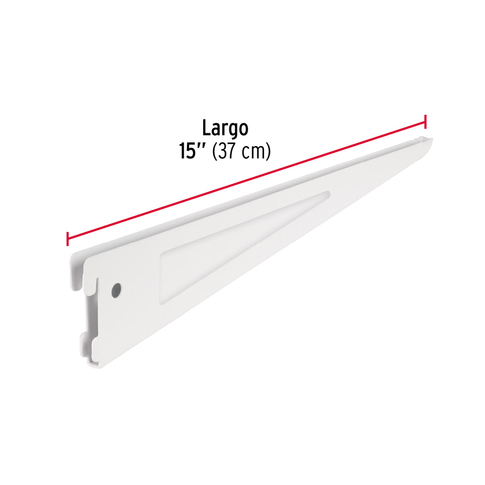 Ménsula plana blanca para cremallera doble, 37cm, Fiero Caja con 10, 47716