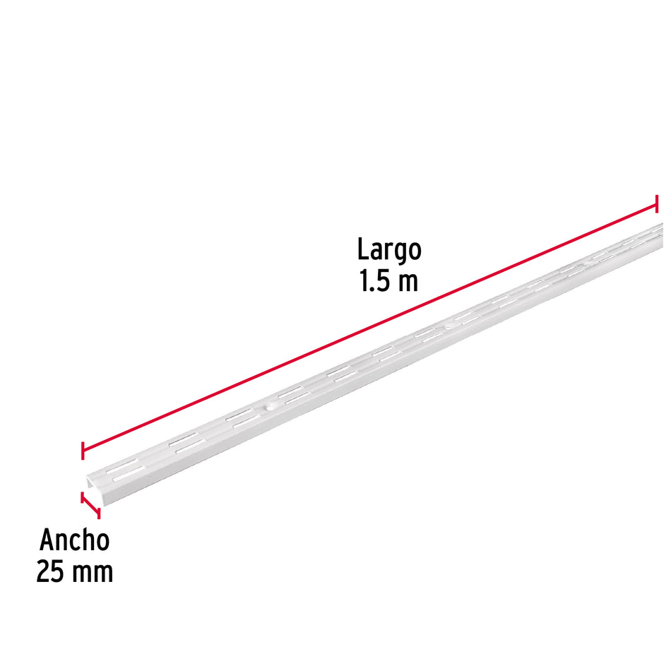 Cremallera doble blanca para ménsulas planas, 1.5m, Fiero Caja con 10, 47718