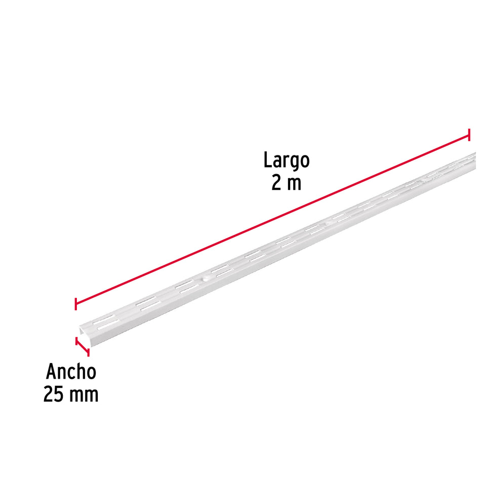 Cremallera doble blanca para ménsulas planas, 2m, Fiero Caja con 10, 47719
