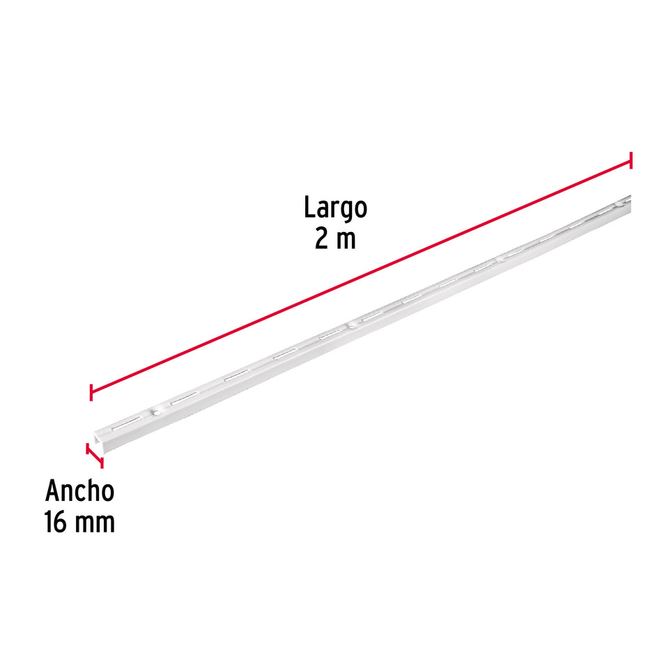 Cremallera sencilla blanca para ménsulas planas, 2m, Fiero Caja con 10, 47712