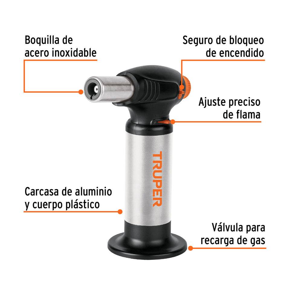 Minisoplete recargable de gas butano c/encendido electrónico Caja con 4, 101968