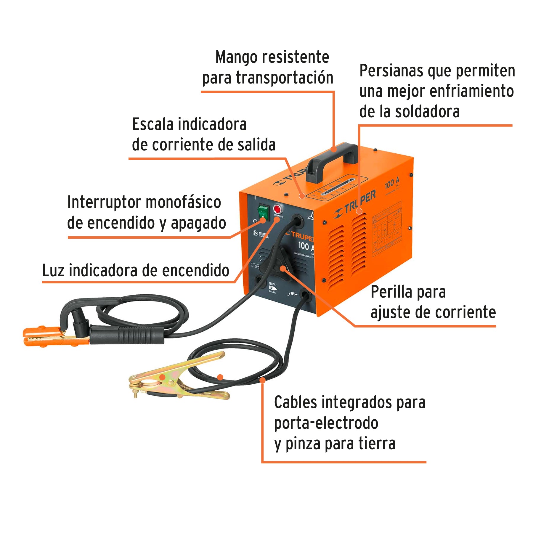 Soldadora arco eléctrico, corriente alterna 90 A, Truper, 14350